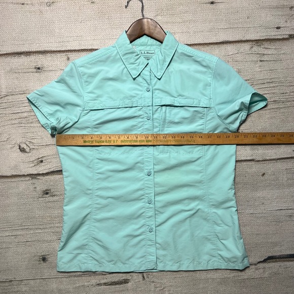 LL Bean Womens Aqua Blue Short Sleeve Collared Button Up Shirt M REG - Picture 3 of 4